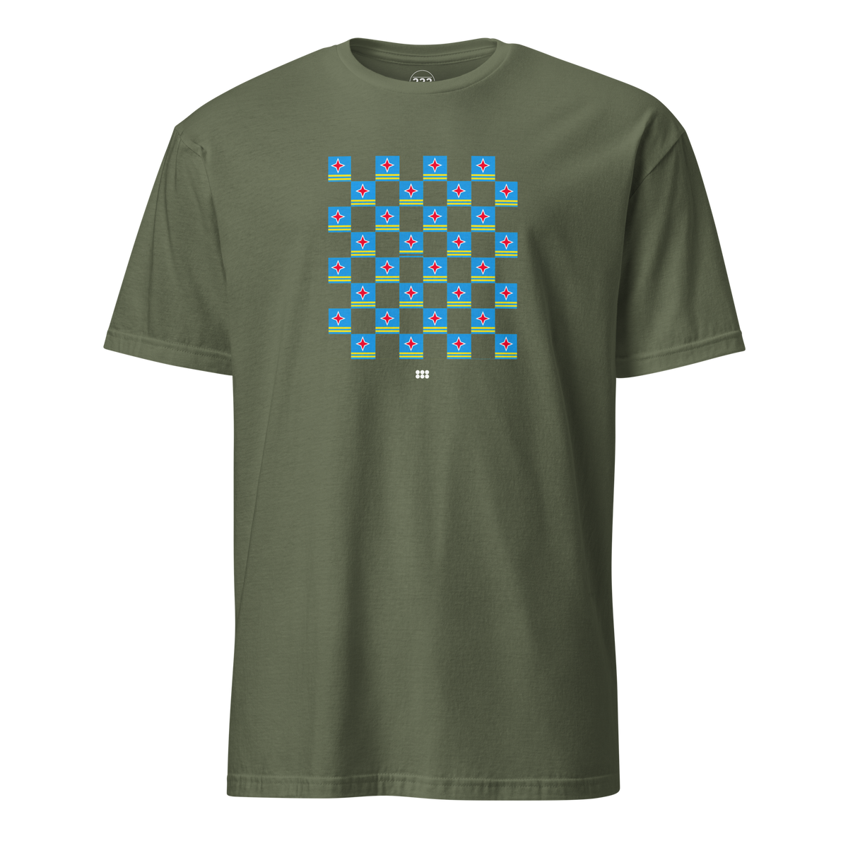 Aruba Flag Checkerboard T-Shirt Military Green | 222 Threads
