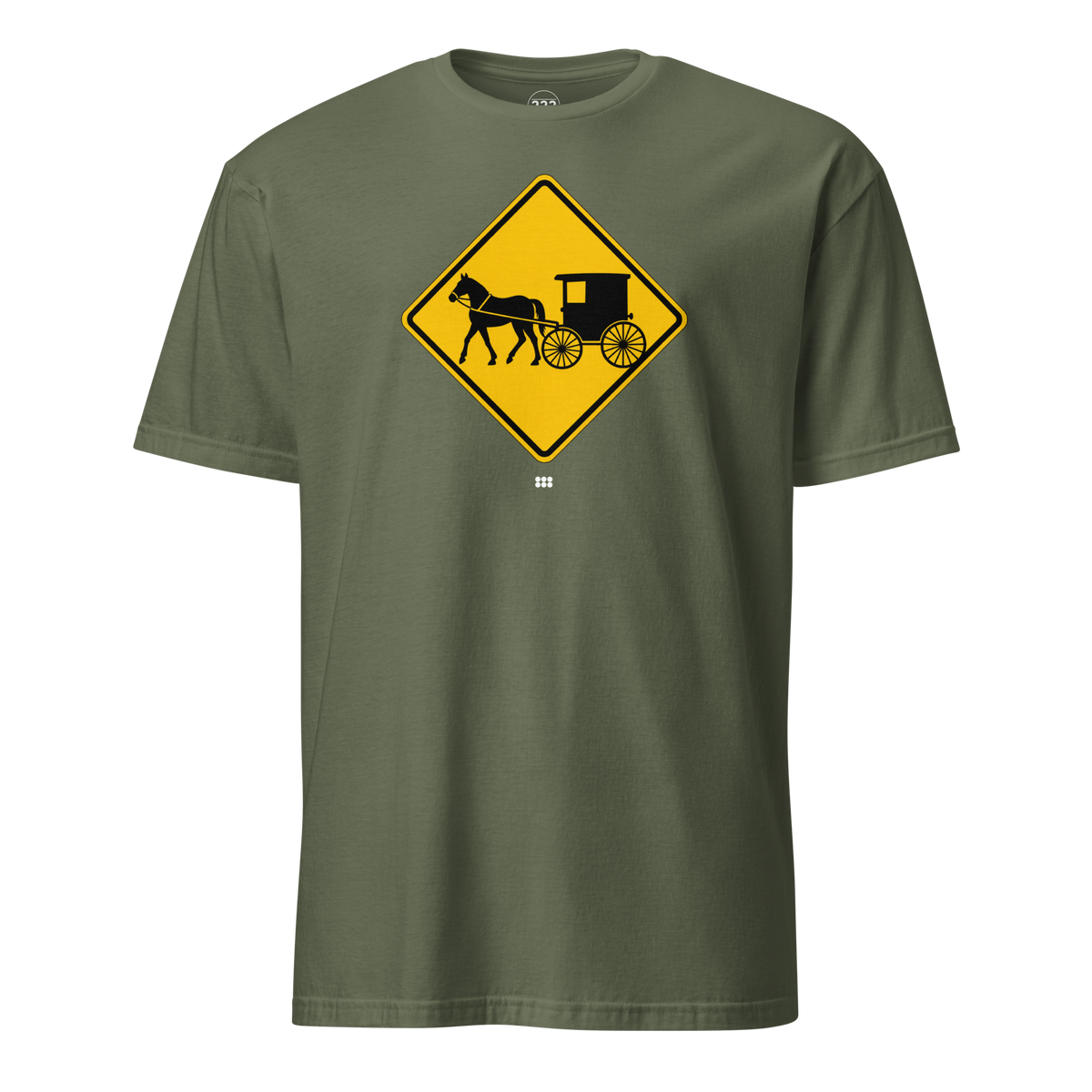 Amish Horse and Buggy Road Sign T-Shirt Military Green | 222 Threads